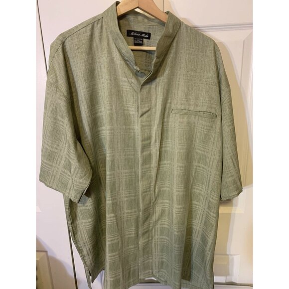Milano Moda Men’s Sz 2XL Short Sleeve Button Up Green Band Collar - Picture 4 of 6